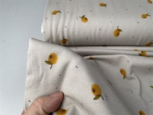 Bomuldsjersey - med fine citroner på grå bund